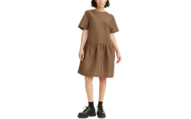 Levi’s Womens Raya Taffeta Plaid Dress, Khaki/S
