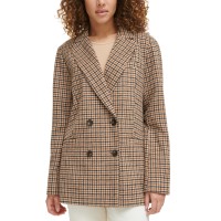 Levi’s Women’s Wool Blend Double Breasted Blazer – Light Brown Houndstooth, Small