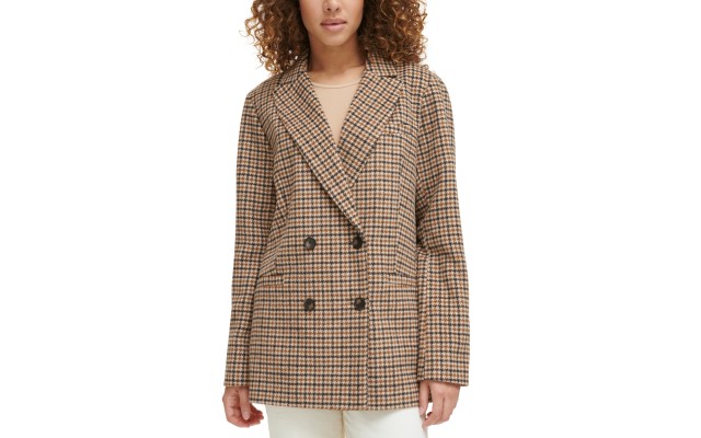 Levi’s Women’s Wool Blend Double Breasted Blazer – Light Brown Houndstooth, Small