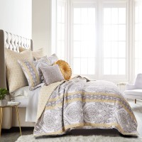 Levtex Home Ives Quilt Set  Full/Queen Quilt Two Standard Pillow Shams, Grey/Yellow