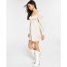  Blouson-Sleeve Mini Dress, Beige, Medium