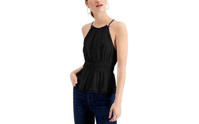  Gathered Halter Top, Small, Black