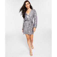 Leyden Sequined Wrap Dress,Silver, Medium