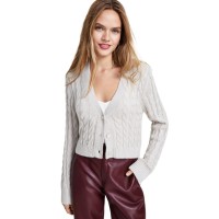 Leyden Women’s Glitter Cable Knit Button-Front Cardigan, Cream, Large