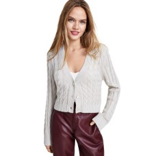 Leyden Women’s Glitter Cable Knit Button-Front Cardigan, Cream, Large