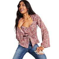 Leyden Women’s Ruched Floral-Print Peplum Top, Mauve Multi, Small