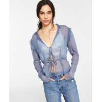 Leyden Womens Sheer Tie-Front Top, Light Purple/L