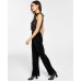  Womens Velvet Wide-Leg Pants, Black, Large