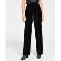 Leyden Womens Velvet Wide-Leg Pants, Black, Large