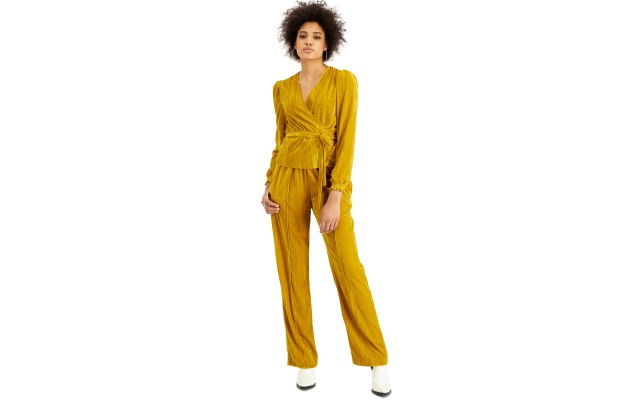  Womens Velvet Wrap Top, Gold/XS