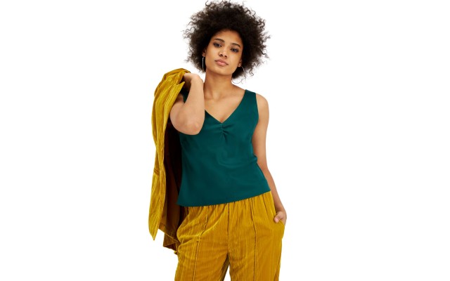  Womens V-Neck Camisole Top, Green/M