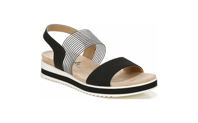  Womens Zing Ankle Strap Slip On Flatform Sandals, Black, 8.5