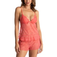 Linea Donatella Sexy Basics Lace Cami & Shorts Lingerie Pajama Set, Coral, XL