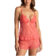 Linea Donatella Sexy Basics Lace Cami & Shorts Lingerie Pajama Set, Coral, XL
