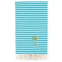 Linum Home Fun in the Sun Breezy Palm Tree Pestemal Beach Towel, Turquoise, 72x36