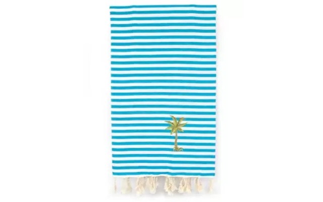 Linum Home Fun in the Sun Breezy Palm Tree Pestemal Beach Towel, Turquoise, 72x36
