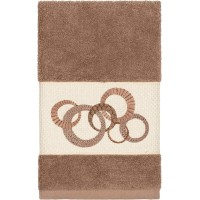 Linum Home Turkish Cotton Annabelle Embellished Hand Towel Bedding, Brown, 30×16