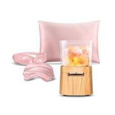 Lomi Wireless Bluetooth Speaker Lamp with Himalayan Salt + Satin Sleep Kit, Pink