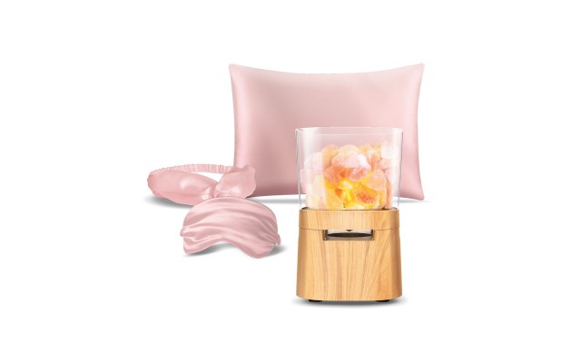  Wireless Bluetooth Speaker Lamp with Himalayan Salt + Satin Sleep Kit, Pink