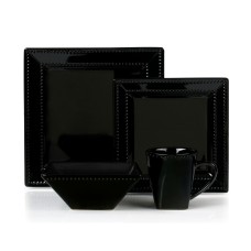 Lorenxo Imports Beaded Stoneware 16 Piece Dinnerware Set, Service for 4, Black