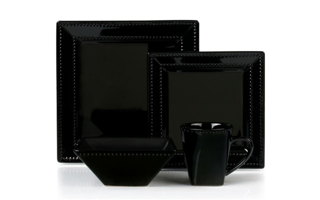  Beaded Stoneware 16 Piece Dinnerware Set, Service for 4, Black