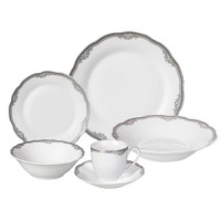 Lorren Home Trends ‘Elizabeth’ 24-piece Porcelain Dinnerware Set,Silver/White