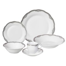 Lorren Home Trends ‘Elizabeth’ 24-piece Porcelain Dinnerware Set,Silver/White