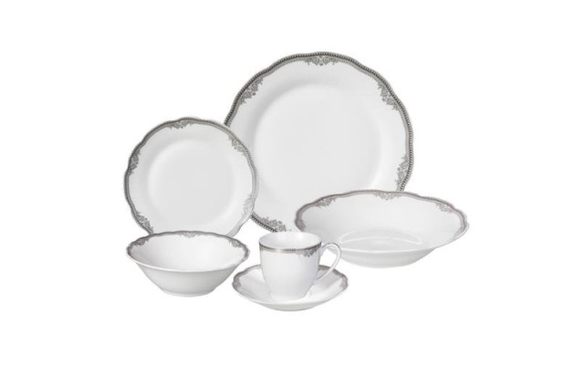  ‘Elizabeth’ 24-piece Porcelain Dinnerware Set,Silver/White