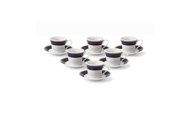 Lorren Home Trends Midnight-6 Cups and Saucers, One Size, Blue