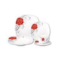 Lorren Home Trends Porcelain 20 Piece Square Dinnerware Set, Service for 4, Red