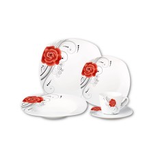 Lorren Home Trends Porcelain 20 Piece Square Dinnerware Set, Service for 4, Red
