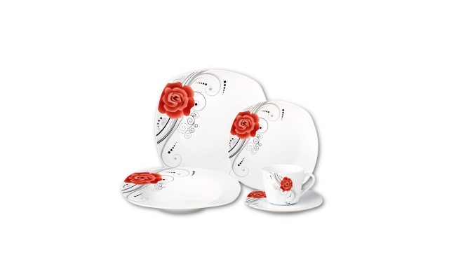  Porcelain 20 Piece Square Dinnerware Set, Service for 4, Red