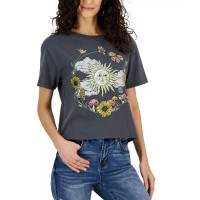 Love Tribe Juniors’ Celestial Circle Graphic Crewneck T-Shirt, Dark Gray, XL