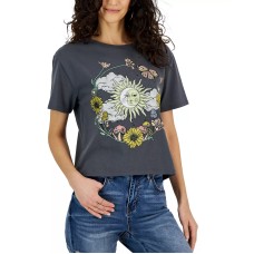 Love Tribe Juniors’ Celestial Circle Graphic Crewneck T-Shirt, Dark Gray, XL