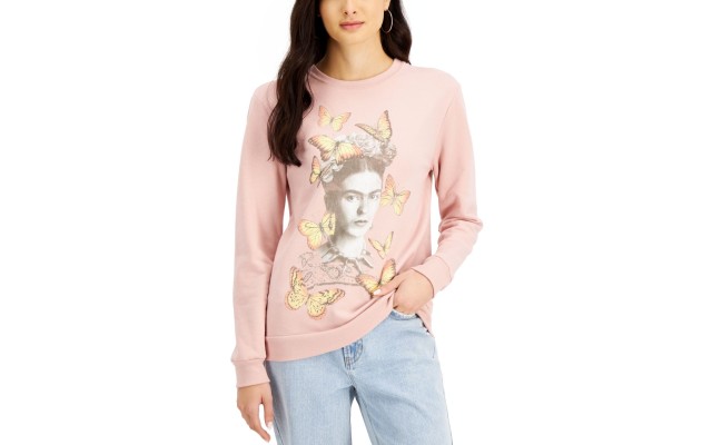  Juniors’ Frida Graphic Print Sweatshirt, Pink, Small