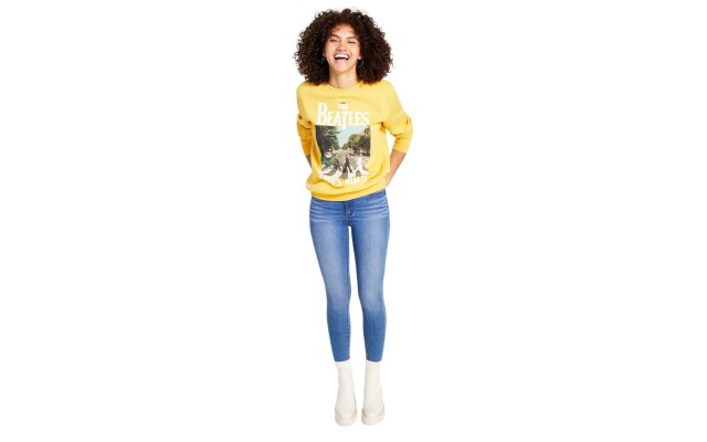  Juniors’ The Beatles Graphic Sweatshirt, Yellow, XL