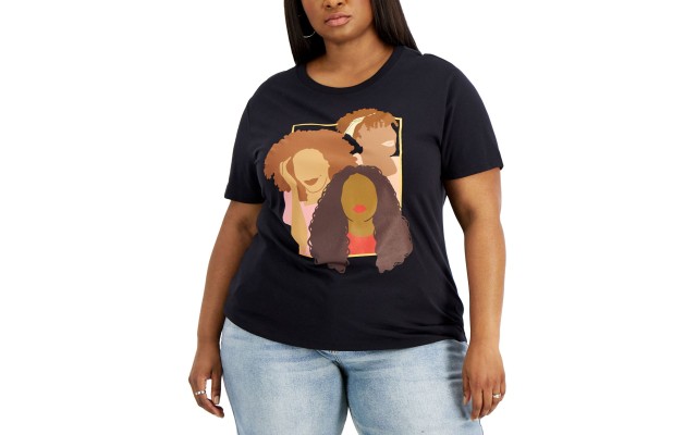  Trendy Plus Size Radiant-Graphic T-Shirt, Black,2X