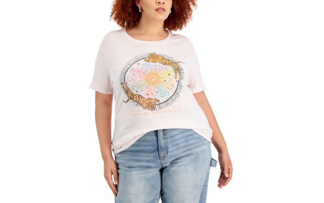  Trendy Plus Size Tiger Celestial-Graphic T-Shirts, Mauve, 2X