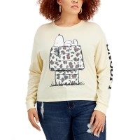 Love Tribe Womens Plus Size Leopard-House Snoopy-Graphic T-Shirt, Cream, 2X