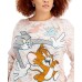  Womens Trendy Plus Size Tom And Jerry Graphic-Print Tops, White, 1X