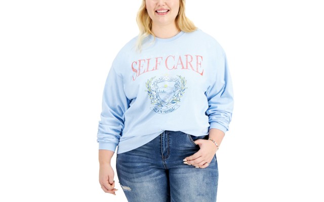  Womens Trendy Plus Size Cotton Graphic Tops, Blue, 1X