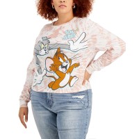 Love Tribe Womens Trendy Plus Size Tom And Jerry Graphic-Print Tops, White, 1X