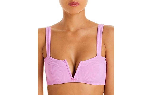  Lee Lee Textured V-Notch Bikini Tops, Light Pink, 34 D