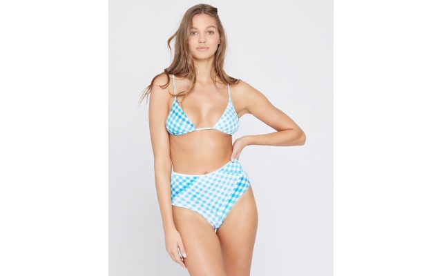  Women’s Portia Classic Bikini Bottoms, Picnic Plaid, Blue, Large