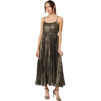 Lucky Brand Pleated Party MIDI Dress – Women’s Clothing Dresses Shirt Midi Dress, Gold, X-Large