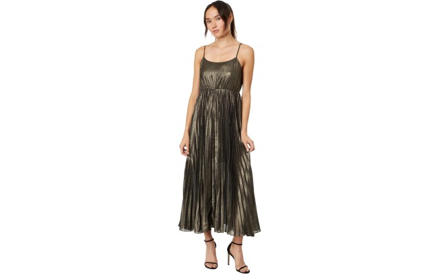  Pleated Party MIDI Dress – Women’s Clothing Dresses Shirt Midi Dress, Gold, X-Large