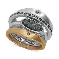 Lucky Brand Two-Tone Black Druzy Stacked Ring, Size 7