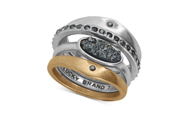  Two-Tone Black Druzy Stacked Ring, Size 7