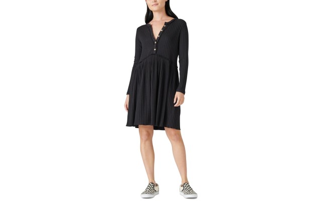  Women’s Cloud Jersey Wide Ribbed Dress, Black, XL (US 12-14)