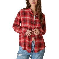 Lucky Brand Women’s Cloud Plaid Boyfriend Shirt, Grape Wine Plaid, 2XL